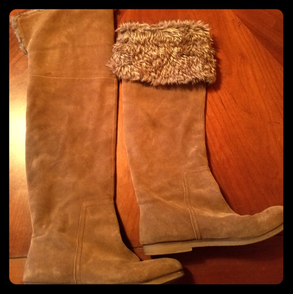 Suede fax fur knee high boots